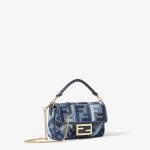 FENDI Baguette® Mini Blue canvas bag with FF embroidery - Image 4